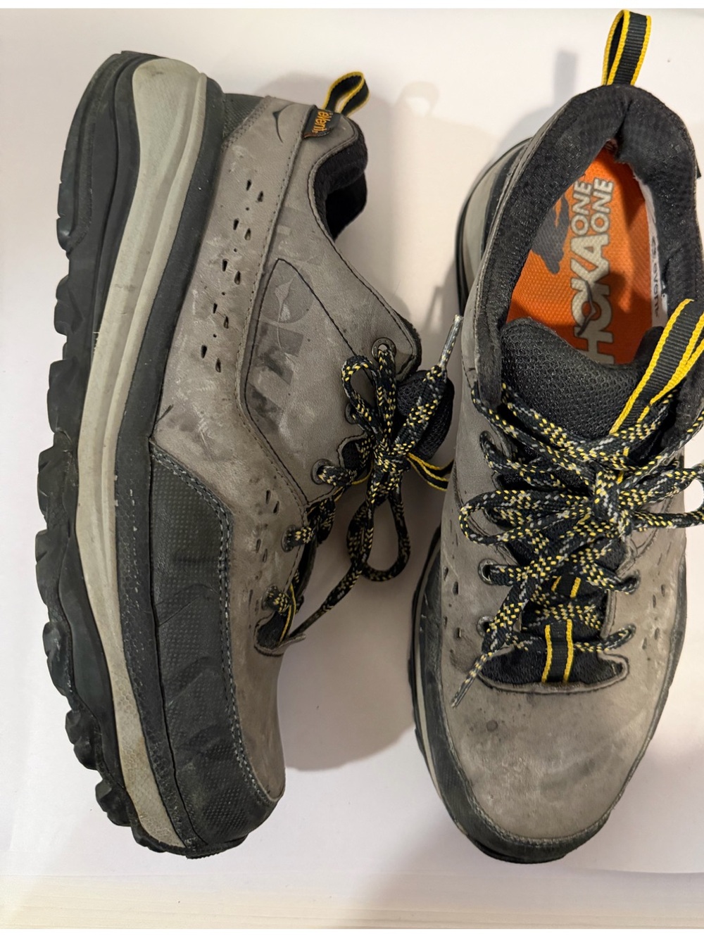 Hoka One One Men's Gray and Black Trail Shoes with Yellow Accents